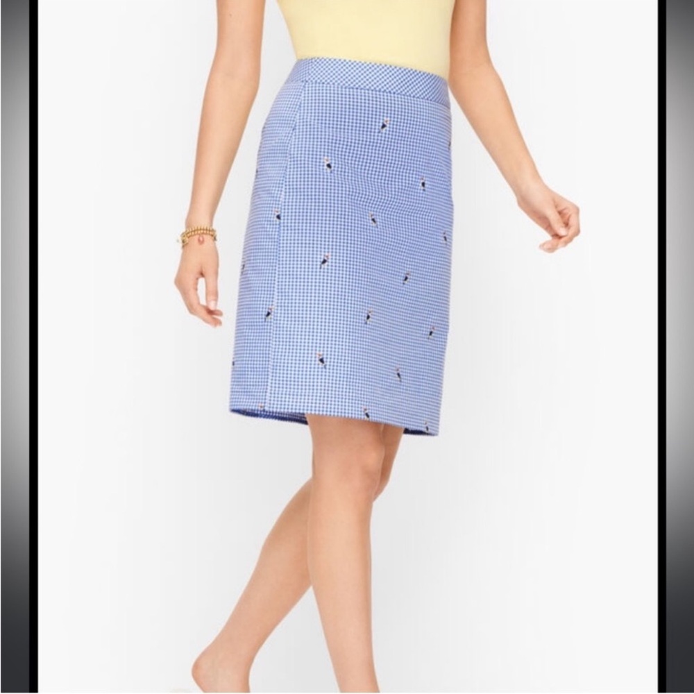 Talbots Women’s Blue Gingham Cotton Toucan Canvas Skirt Size 16